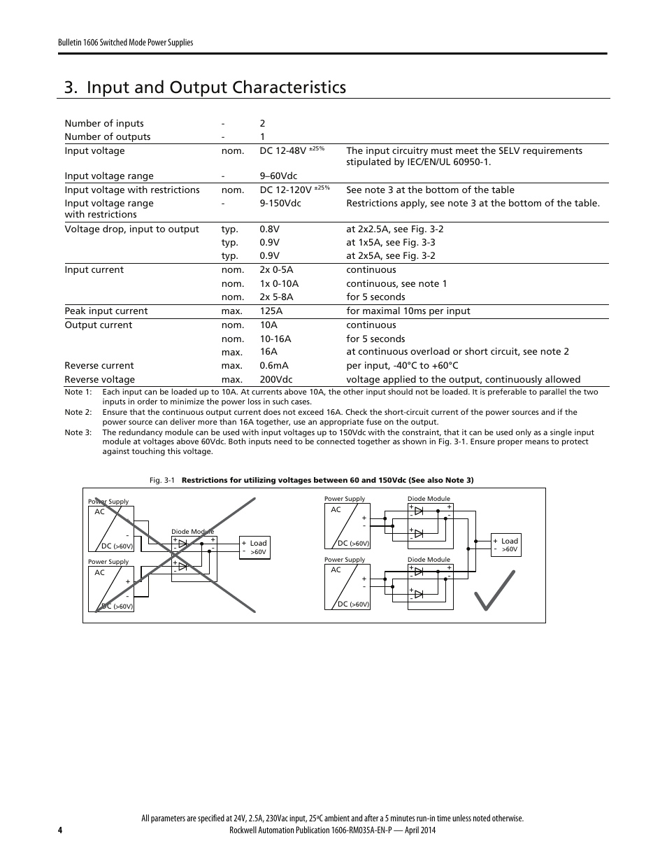 Input and output characteristics | Rockwell Automation 1606-XLSPRED Power Supply Reference Manual User Manual | Page 4 / 18