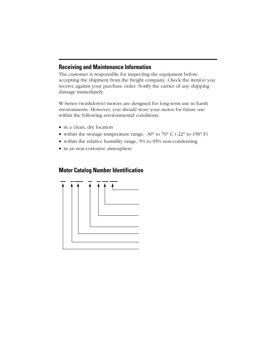 Receiving and maintenance information, Motor catalog number identification | Rockwell Automation W-Series Brushless Servo Motor  User Manual | Page 2 / 24