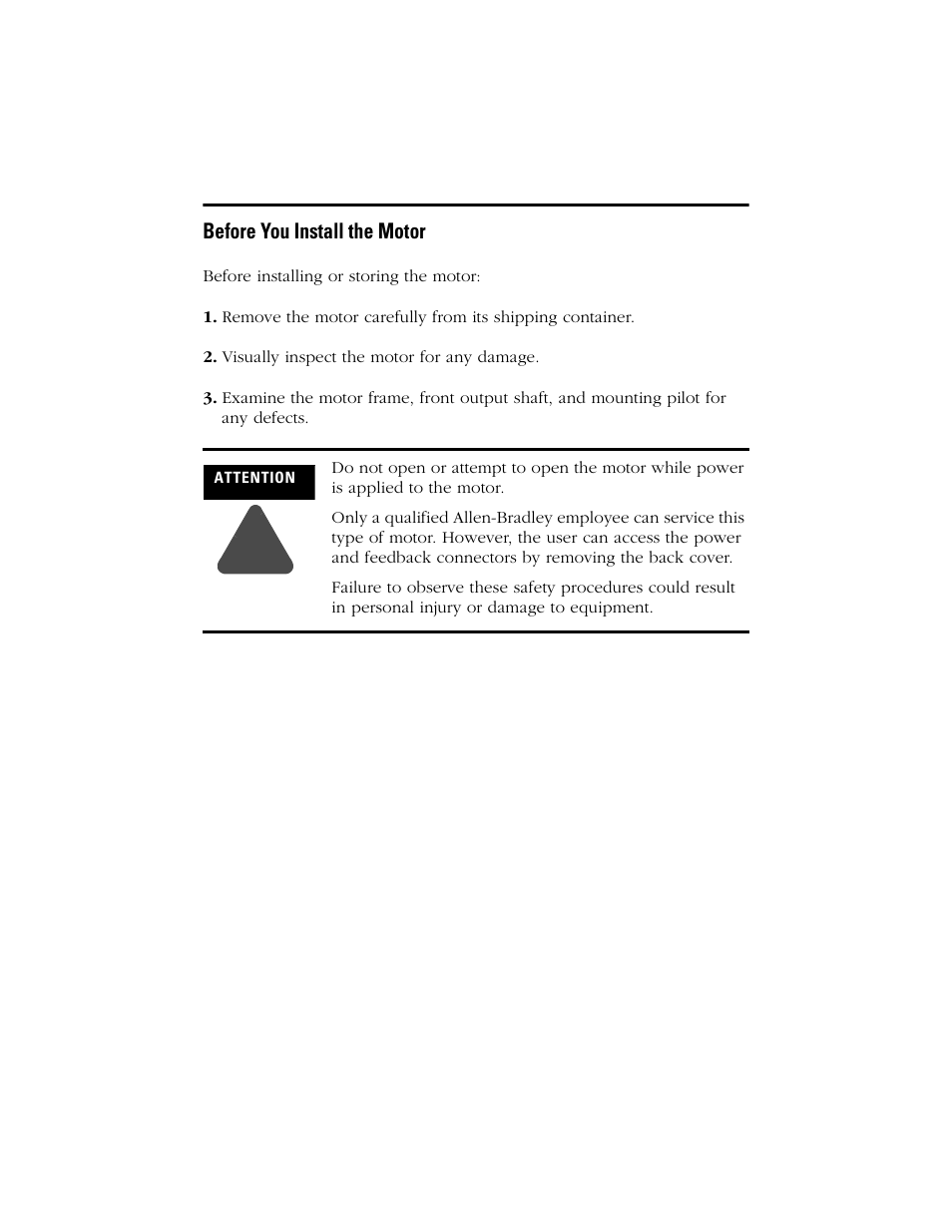 Before you install the motor | Rockwell Automation W-Series Brushless Servo Motor  User Manual | Page 3 / 24