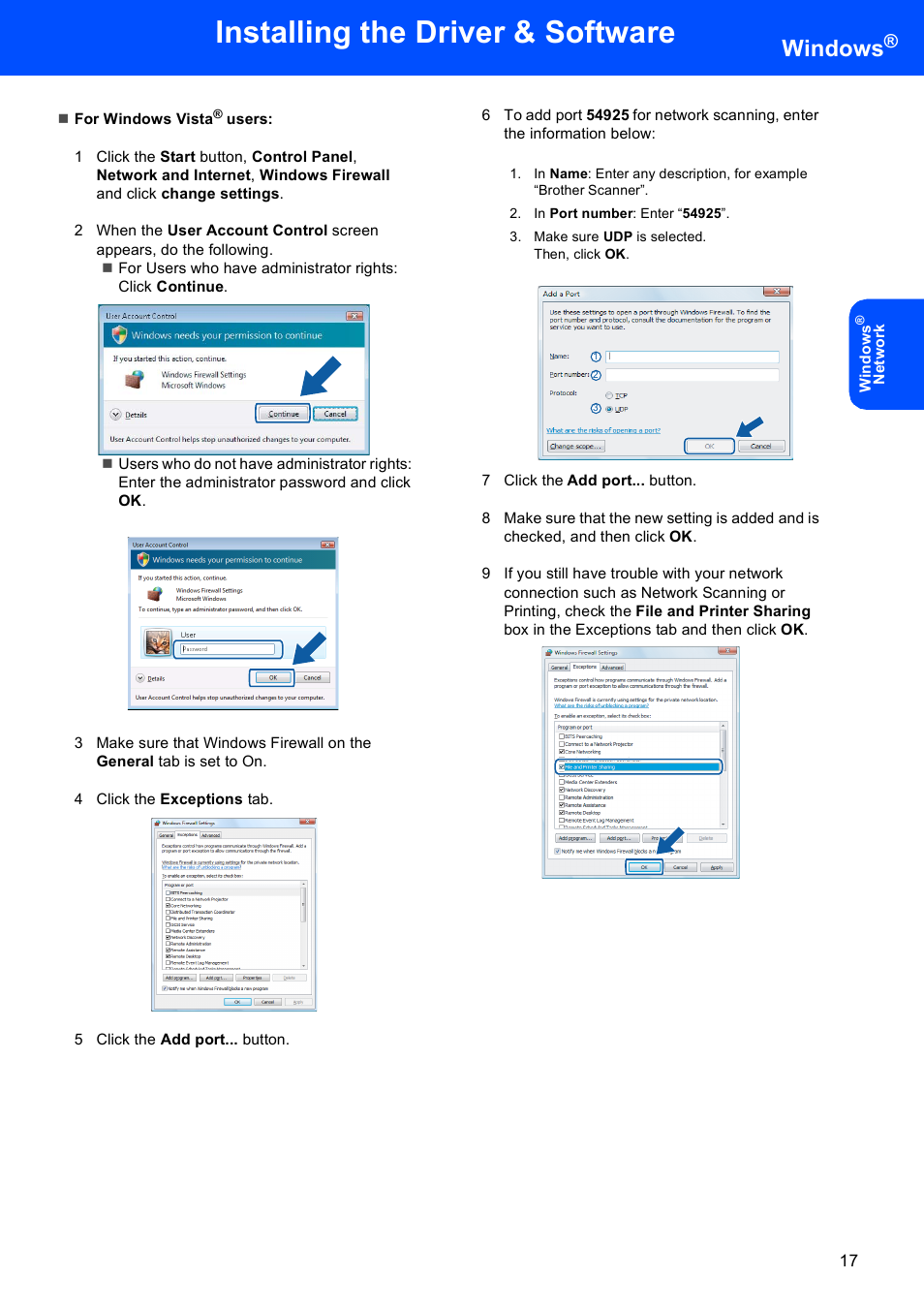 Installing the driver & software, Windows | Brother DCP-9042CDN User Manual | Page 19 / 31