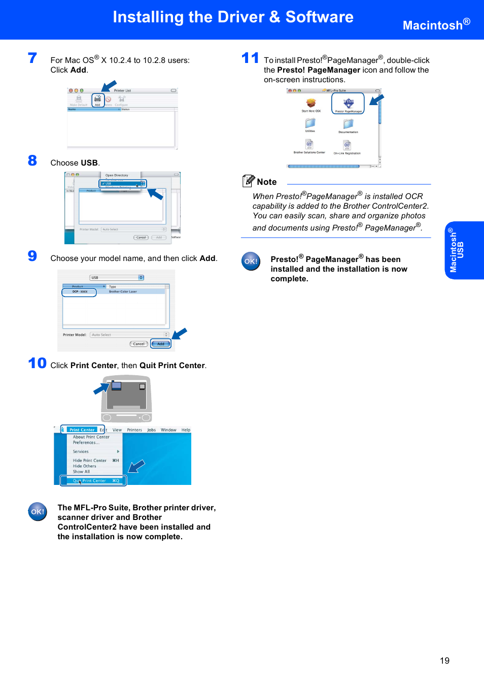 Installing the driver & software, Macintosh | Brother DCP-9042CDN User Manual | Page 21 / 31