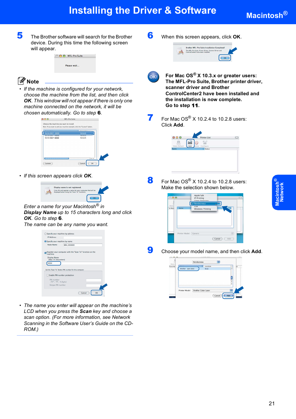 Installing the driver & software, Macintosh | Brother DCP-9042CDN User Manual | Page 23 / 31