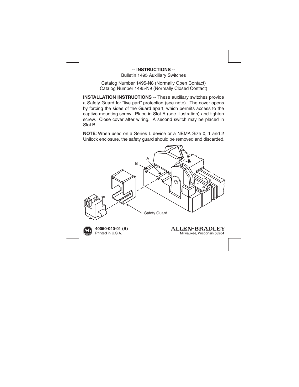 Rockwell Automation 1495-N8_N9 Auxiliary Switches User Manual | 1 page