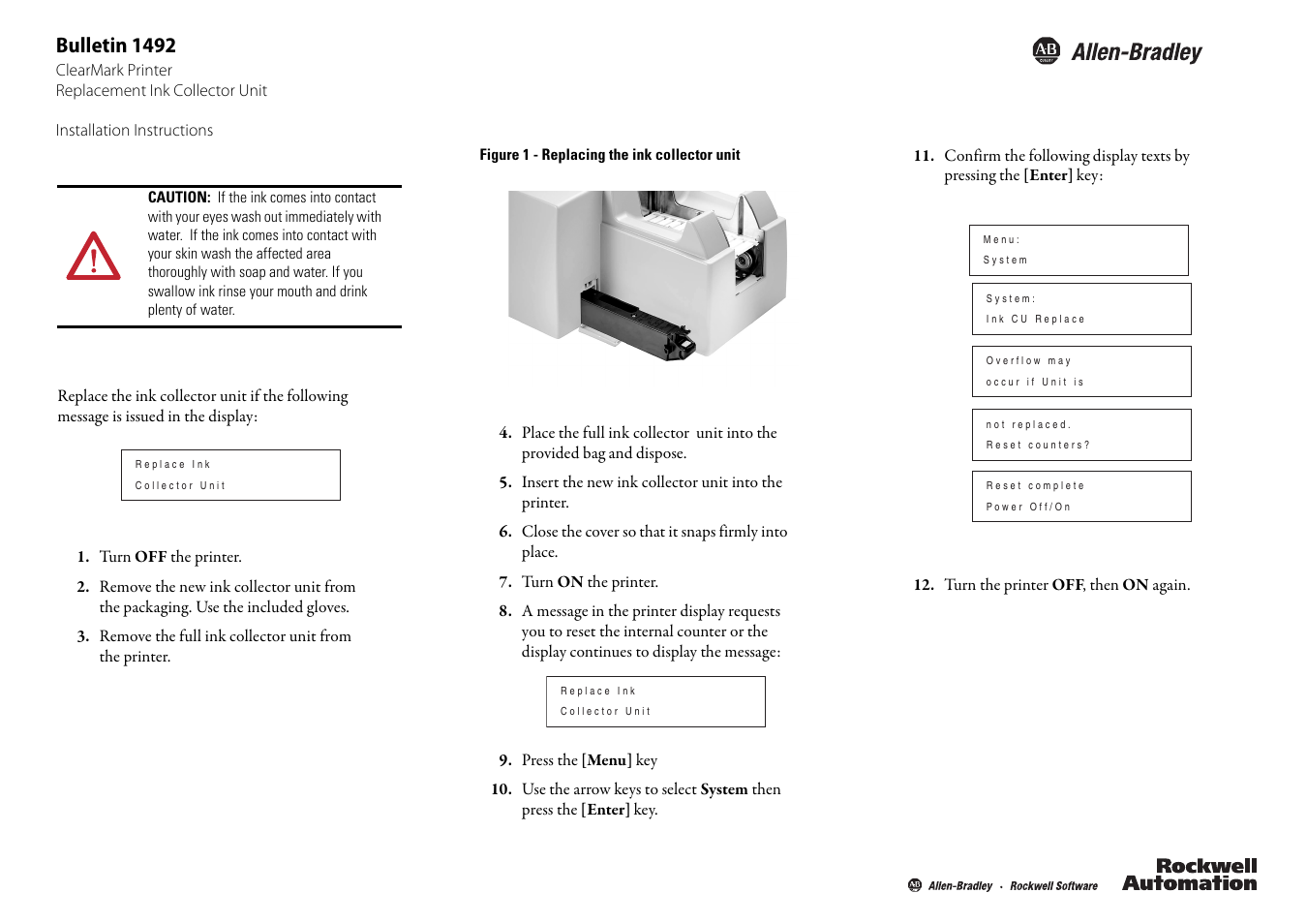 Rockwell Automation 1492-PRINTCOLLECT ClearMark Printer - Ink Collector Unit Instruction Sheet User Manual | 2 pages