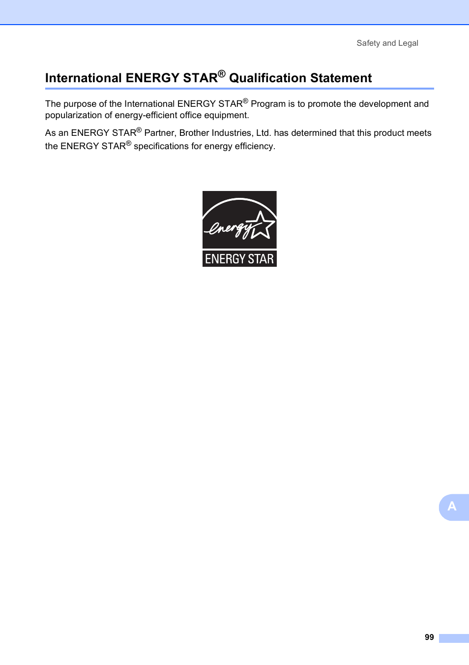 International energy star® qualification statement, International energy star, Qualification statement | Ainternational energy star | Brother MFC-253CW User Manual | Page 109 / 176