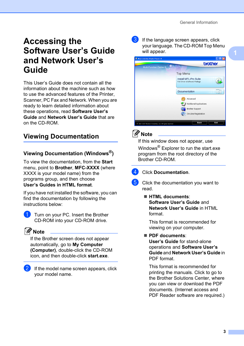 Viewing documentation, Viewing documentation (windows®) | Brother MFC-253CW User Manual | Page 13 / 176