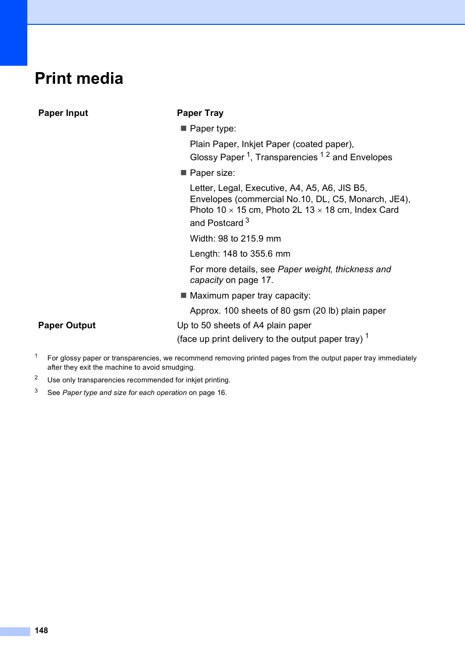 Print media | Brother MFC-253CW User Manual | Page 158 / 176
