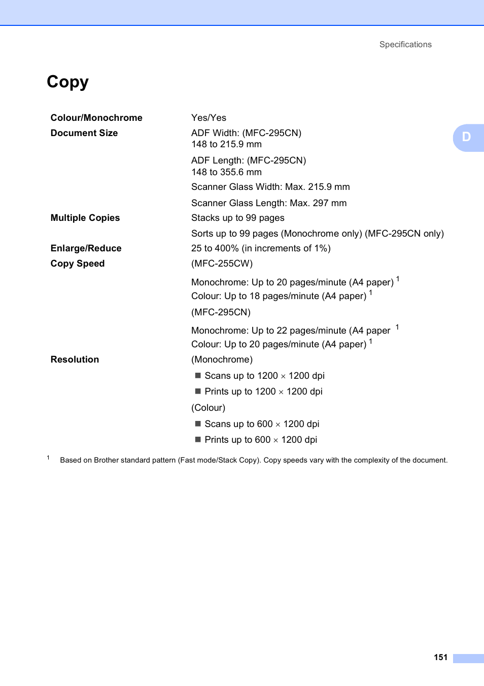 Copy | Brother MFC-253CW User Manual | Page 161 / 176