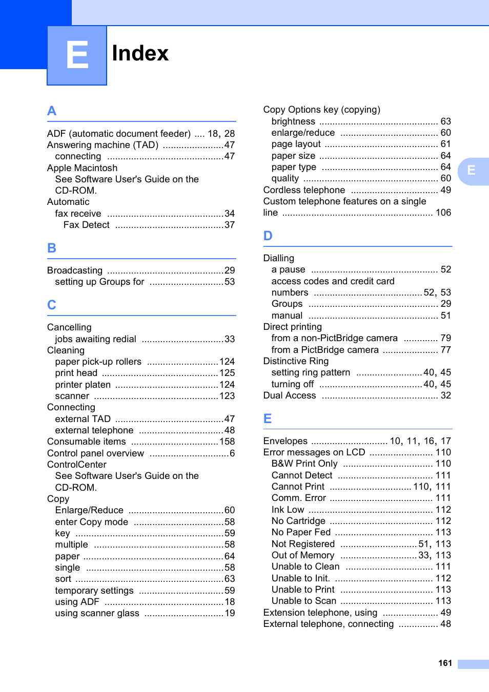 Index | Brother MFC-253CW User Manual | Page 171 / 176