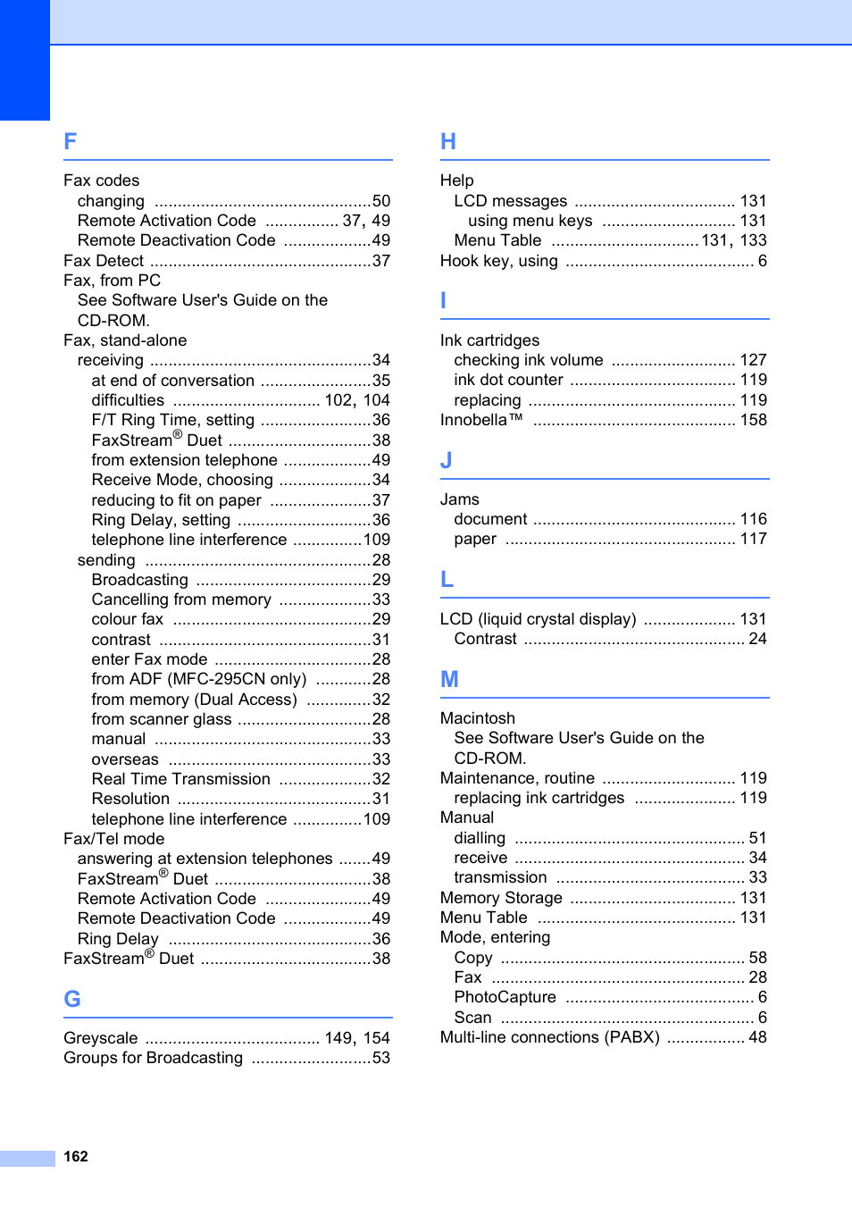 Brother MFC-253CW User Manual | Page 172 / 176