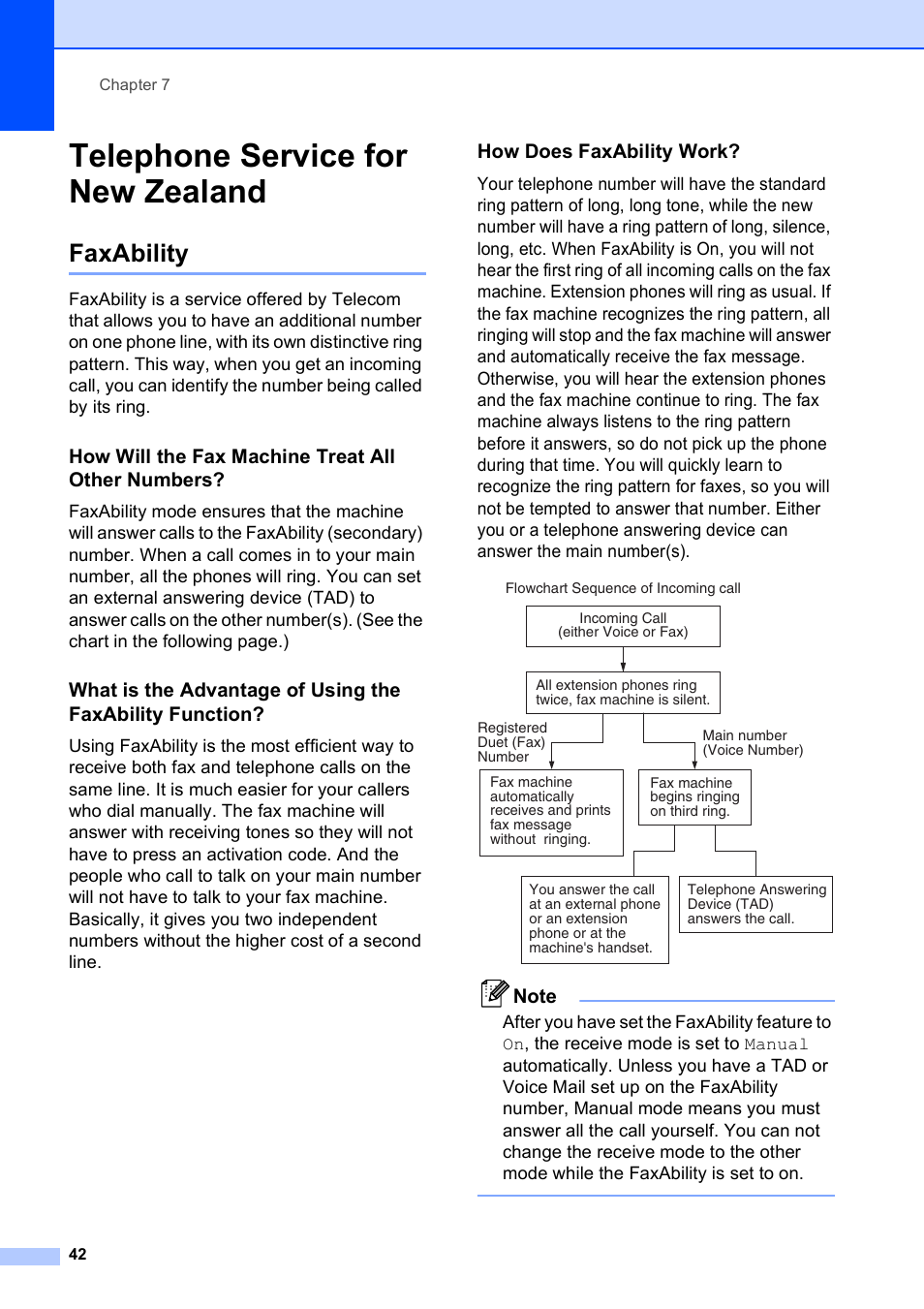 Telephone service for new zealand, Faxability, How will the fax machine treat all other numbers | How does faxability work | Brother MFC-253CW User Manual | Page 52 / 176