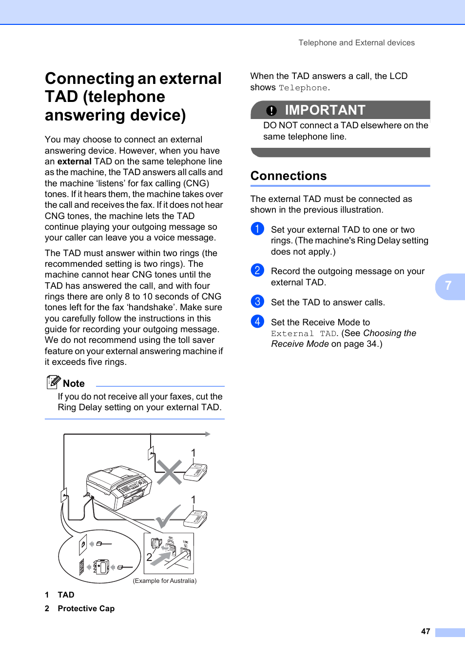 Connections, Important | Brother MFC-253CW User Manual | Page 57 / 176