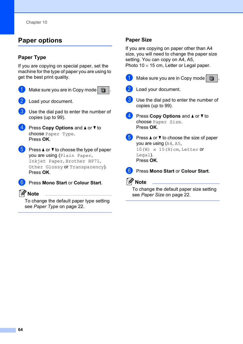 Paper options, Paper type, Paper size | Brother MFC-253CW User Manual | Page 74 / 176