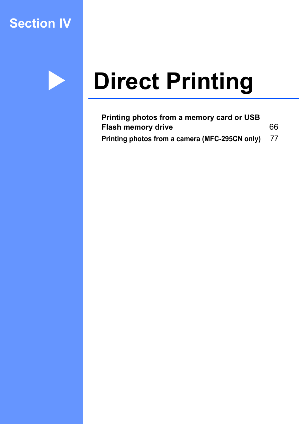 Section iv: direct printing, Section iv direct printing, Direct printing | Brother MFC-253CW User Manual | Page 75 / 176