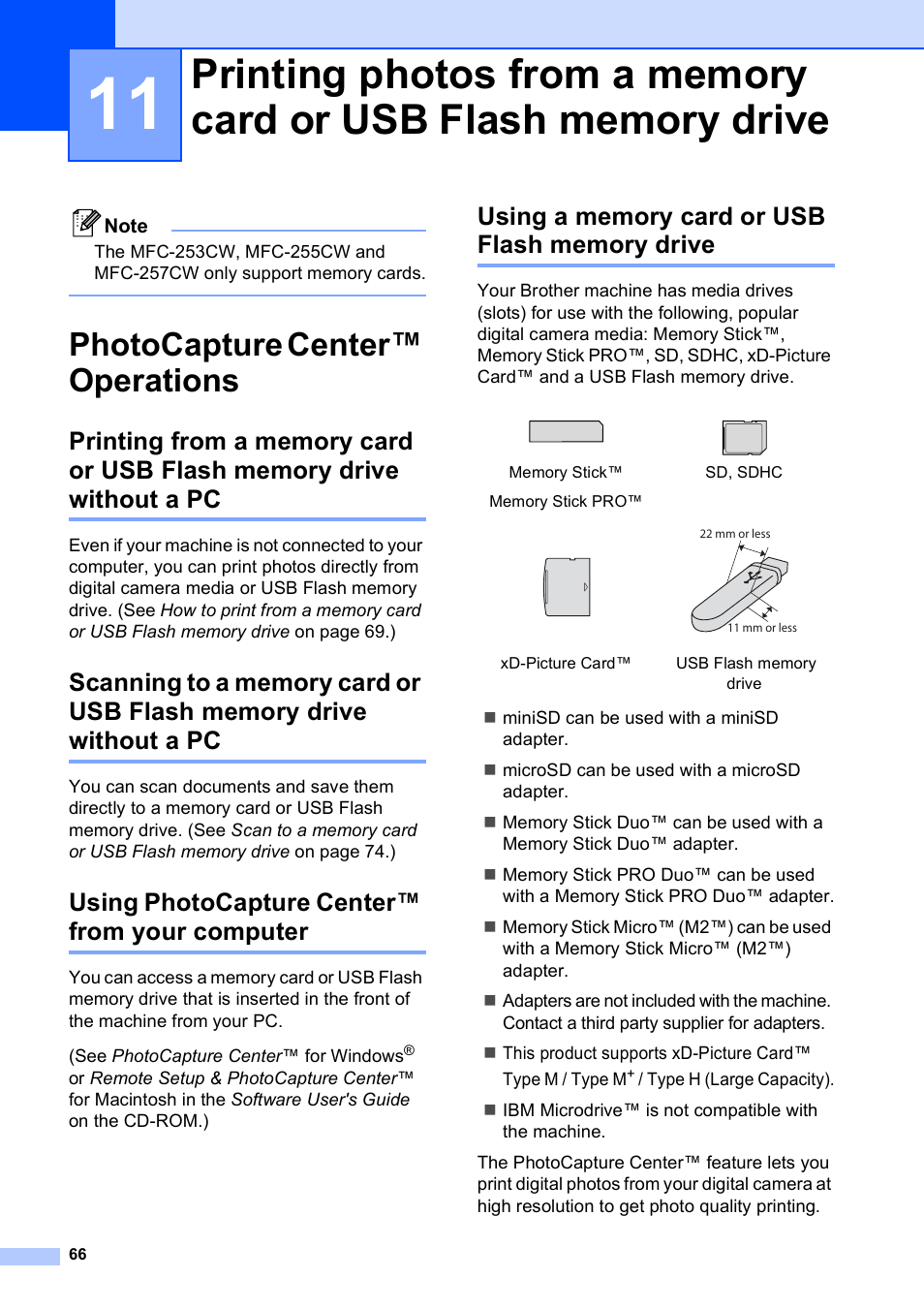 Photocapture center™ operations, Using photocapture center™ from your computer, Using a memory card or usb flash memory drive | Brother MFC-253CW User Manual | Page 76 / 176