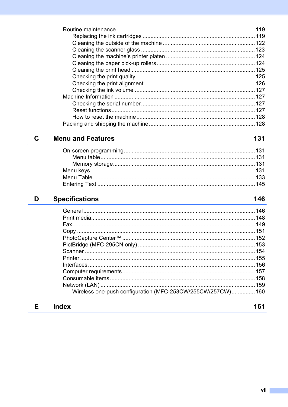 Brother MFC-253CW User Manual | Page 9 / 176