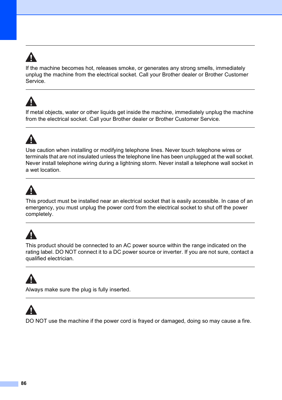 Always make sure the plug is fully inserted | Brother MFC-253CW User Manual | Page 96 / 176