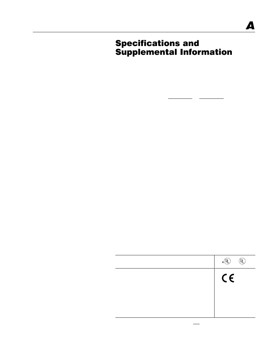 Appendix a - specifications, Specifications and supplemental information, Appendix | Specifications, Protection, Environment | Rockwell Automation 1336 8A-48A Fiber Industry User Manual | Page 121 / 149