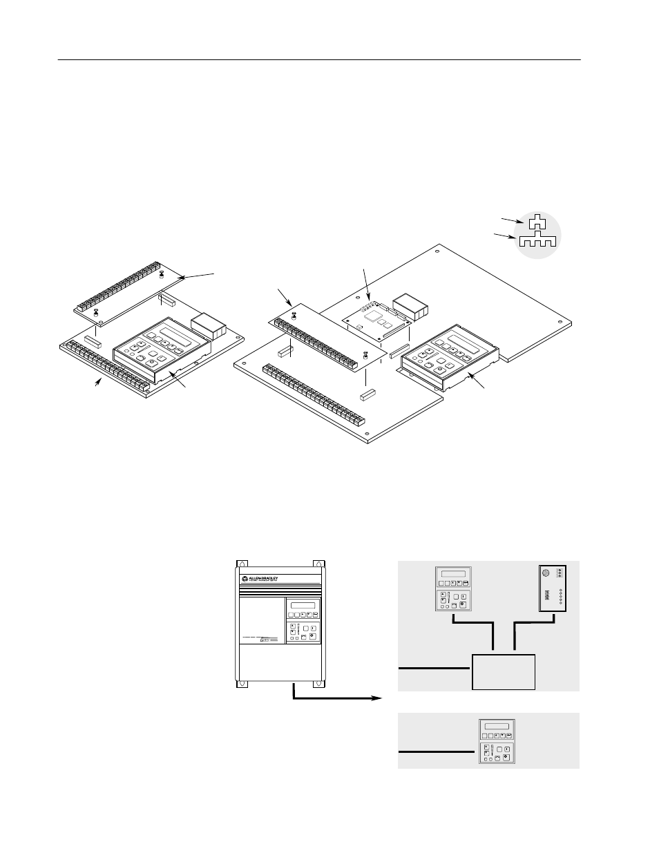 Adapter definitions, A frame drives, B frame drives | 2–32 installation/wiring, Figure 2.8 adapter locations, Figure 2.9 remote device distances, Or him or other remote device, Maximum cable length = 10 meters | Rockwell Automation 1336 8A-48A Fiber Industry User Manual | Page 40 / 149