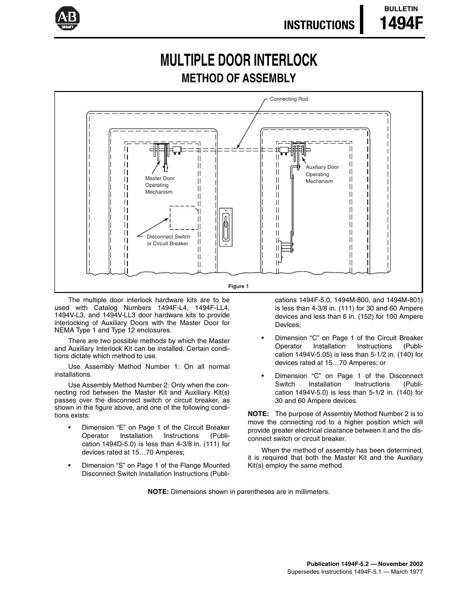 Rockwell Automation 1494 Multiple Door Interlock Method of Assembly - Instructions User Manual | 4 pages