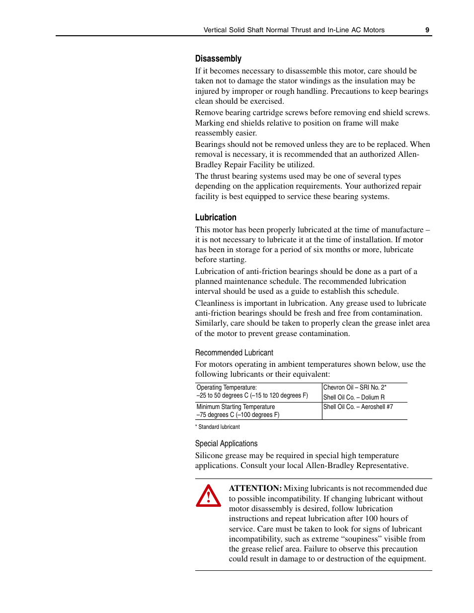 Disassembly, Lubrication | Rockwell Automation 1329R Vertical Mount, In-Line AC Motors User Manual | Page 9 / 12