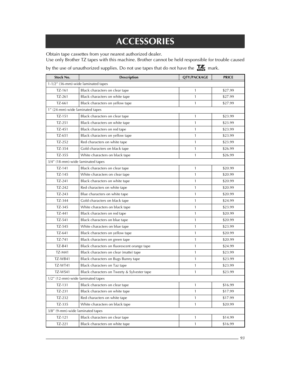 Accessories | Brother PT-9400 User Manual | Page 100 / 150