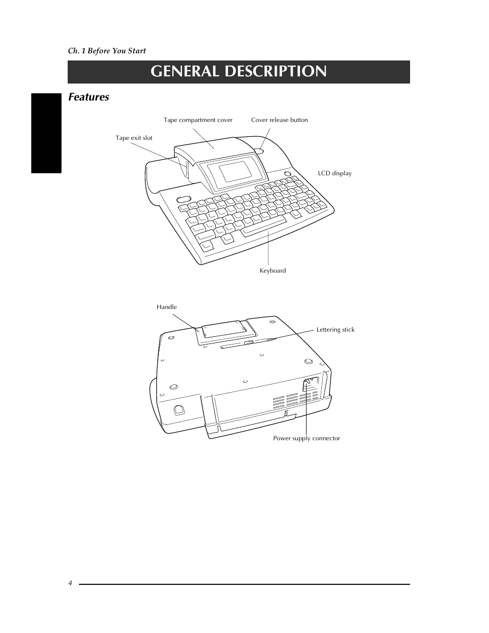 General description, Features | Brother PT-9400 User Manual | Page 11 / 150