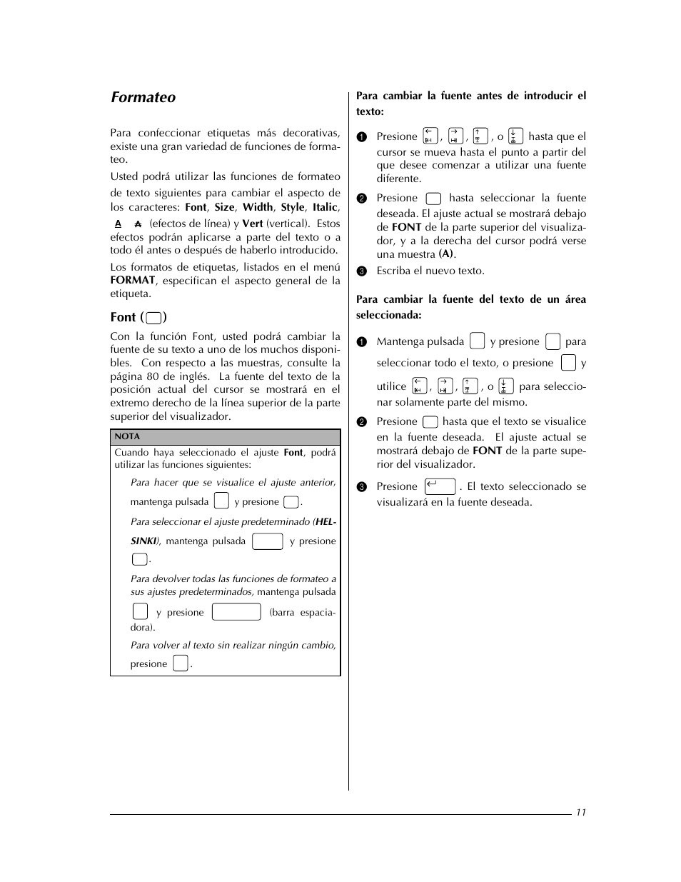 Formateo, Font ( ) | Brother PT-9400 User Manual | Page 120 / 150