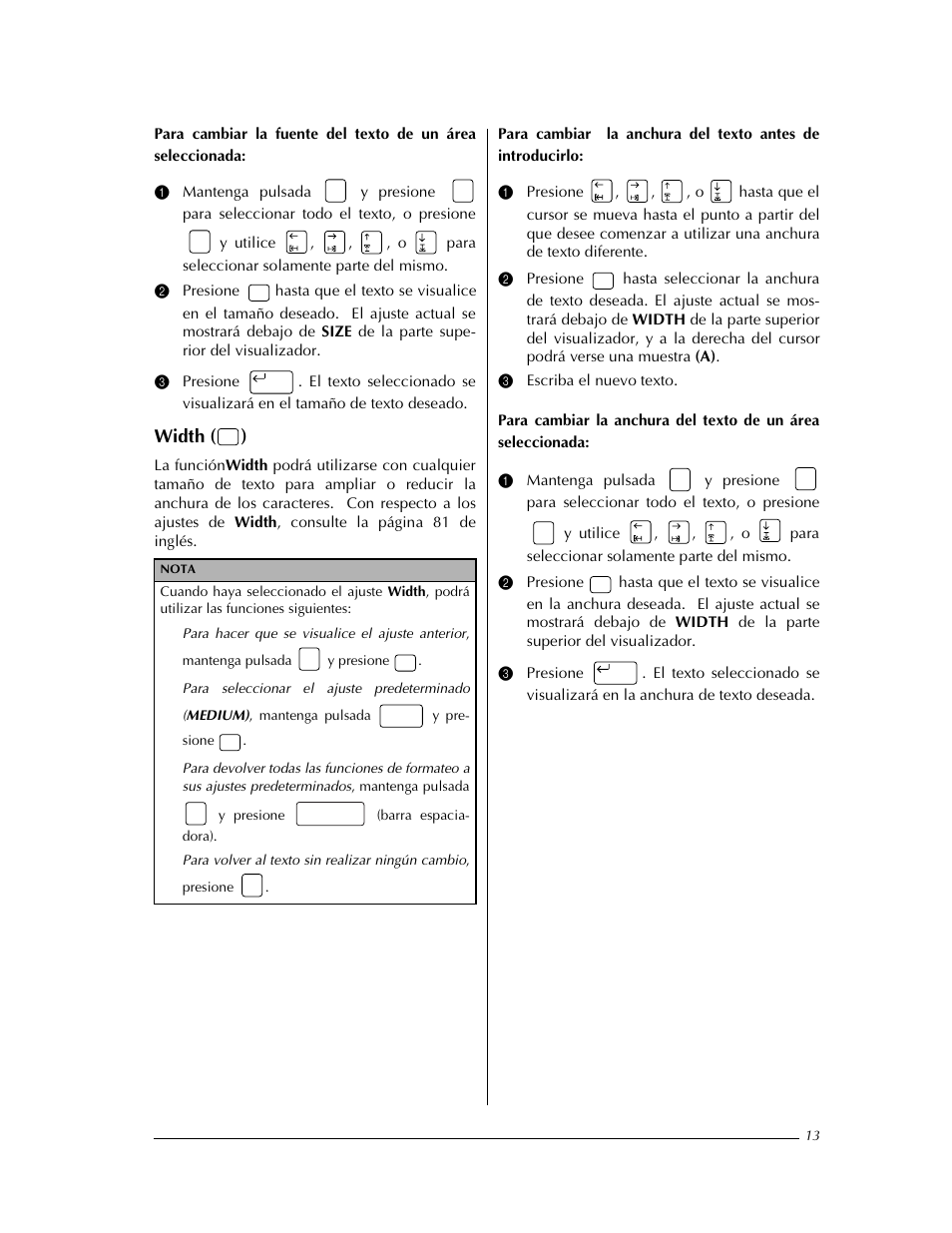 Width ( ) | Brother PT-9400 User Manual | Page 122 / 150