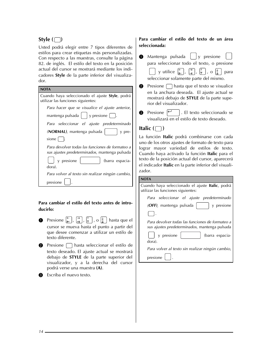 Style ( ), Italic ( ) | Brother PT-9400 User Manual | Page 123 / 150