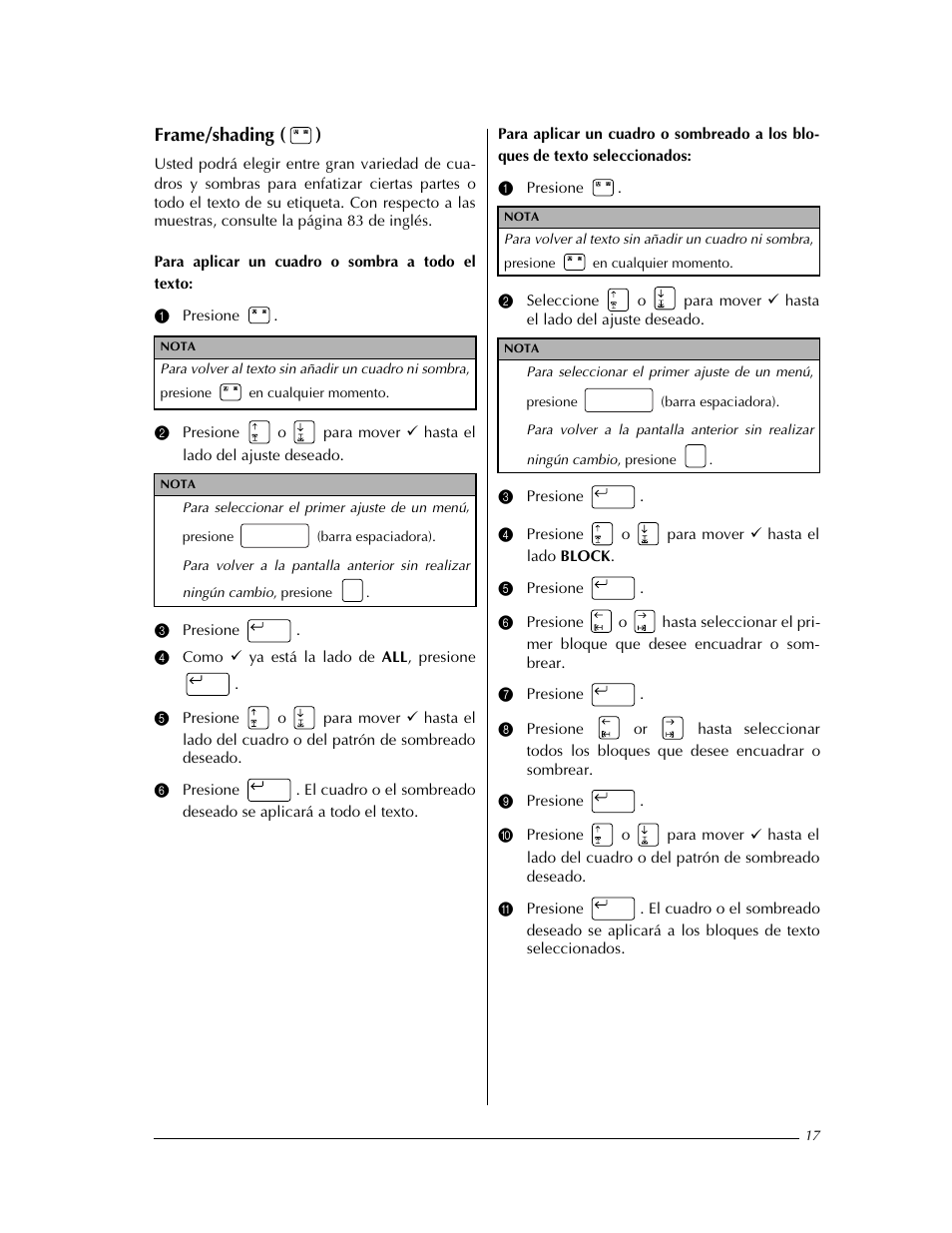 A 17), A 17) o util, A 17) u | Frame/shading ( ) | Brother PT-9400 User Manual | Page 126 / 150