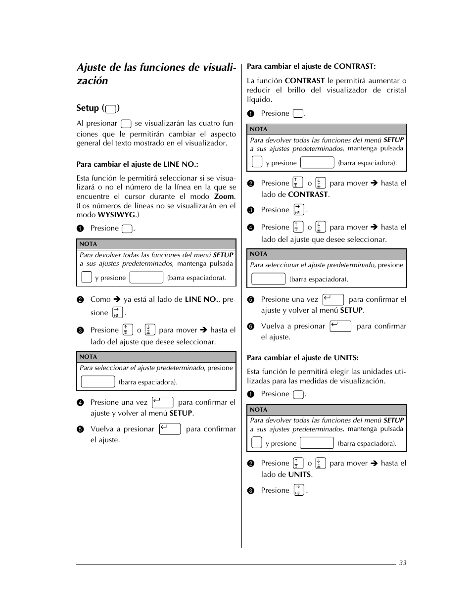 Ajuste de las funciones de visualización, A 33, Ajuste de las funciones de visuali | Zación, Setup ( ) | Brother PT-9400 User Manual | Page 142 / 150