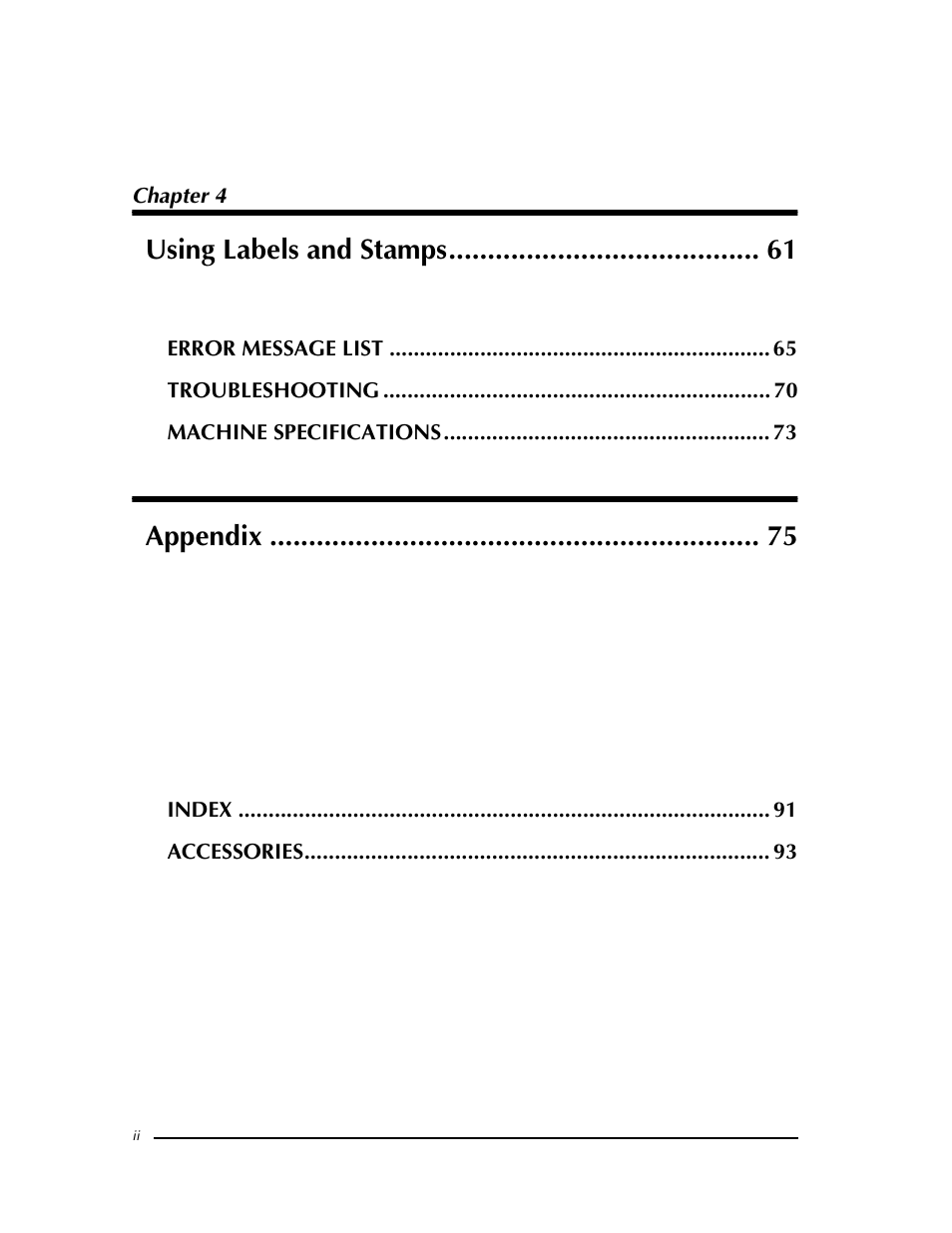 Using labels and stamps, Appendix | Brother PT-9400 User Manual | Page 3 / 150