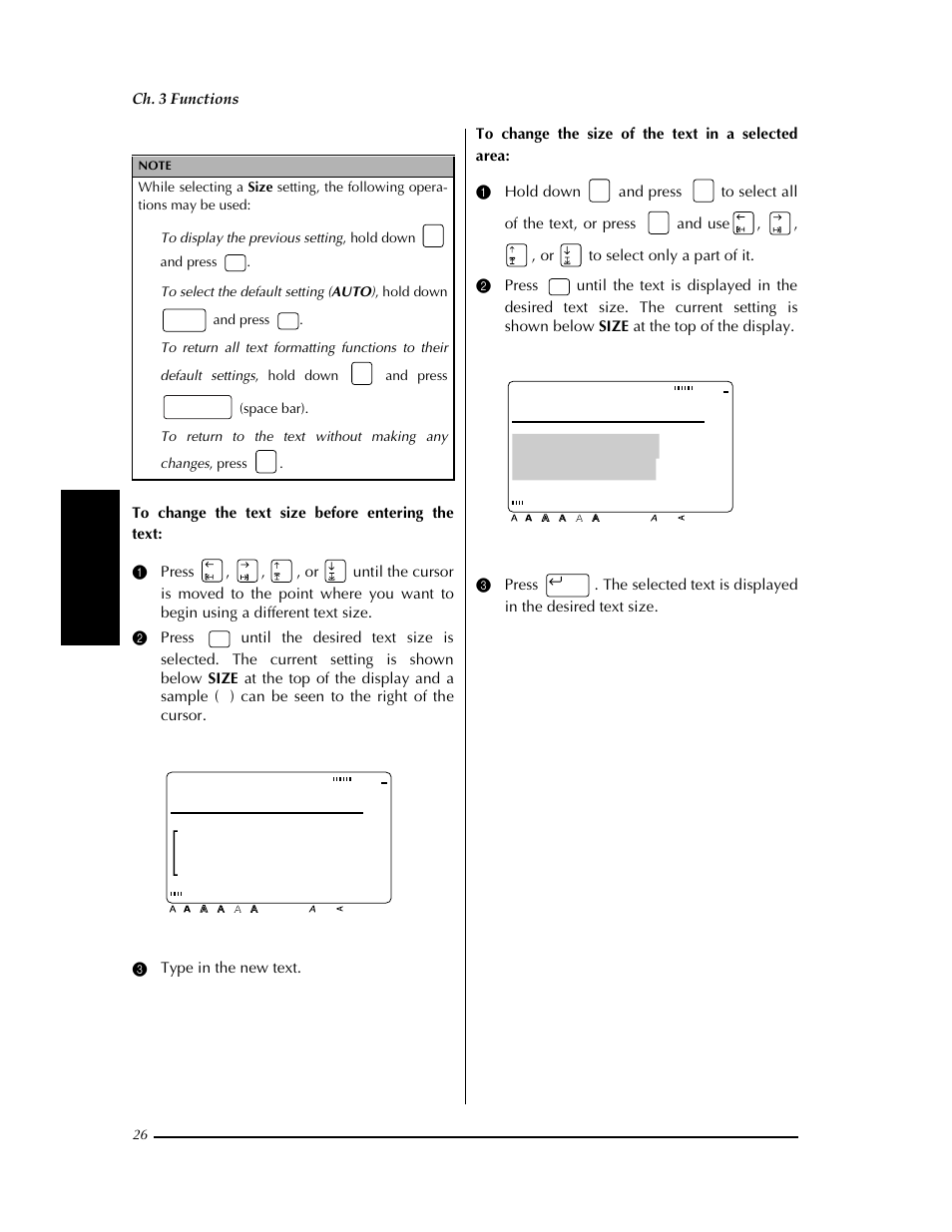 48pt size, 24pt size, Ch. 3 functions | Brother PT-9400 User Manual | Page 33 / 150