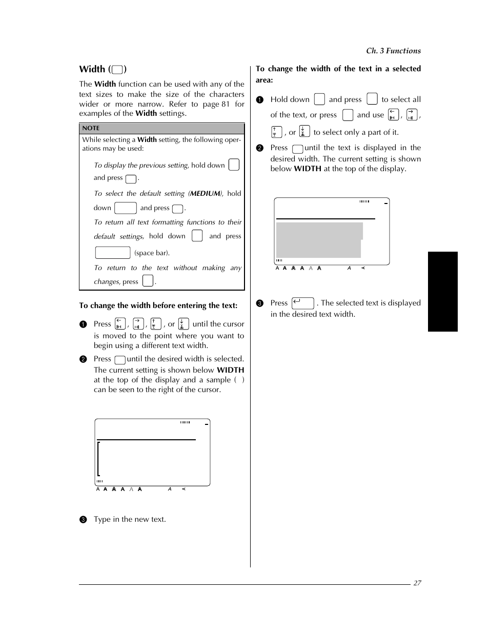 P. 27, Width ( ), Wide width | Brother PT-9400 User Manual | Page 34 / 150