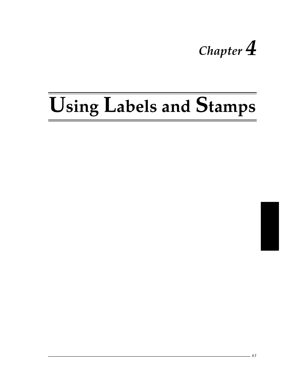 Chapter 4 using labels and stamps, Chapter 4, Using labels and stamps | Sing, Abels and, Tamps, Chapter | Brother PT-9400 User Manual | Page 68 / 150