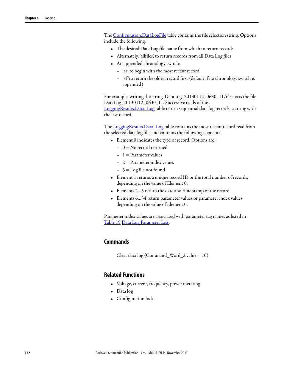 Commands, Related functions | Rockwell Automation 1426 PowerMonitor 5000 Unit User Manual | Page 122 / 396