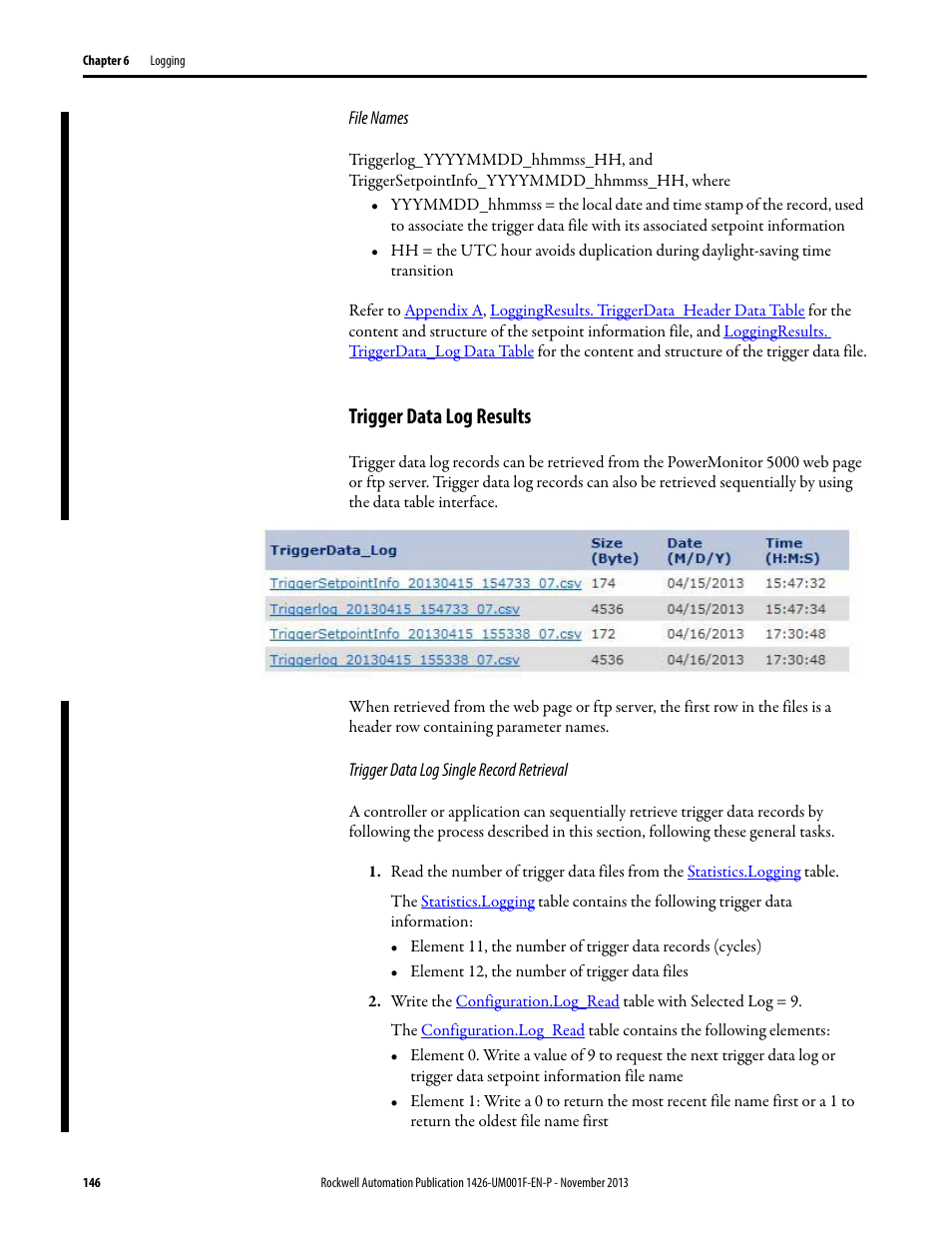 Trigger data log results | Rockwell Automation 1426 PowerMonitor 5000 Unit User Manual | Page 146 / 396