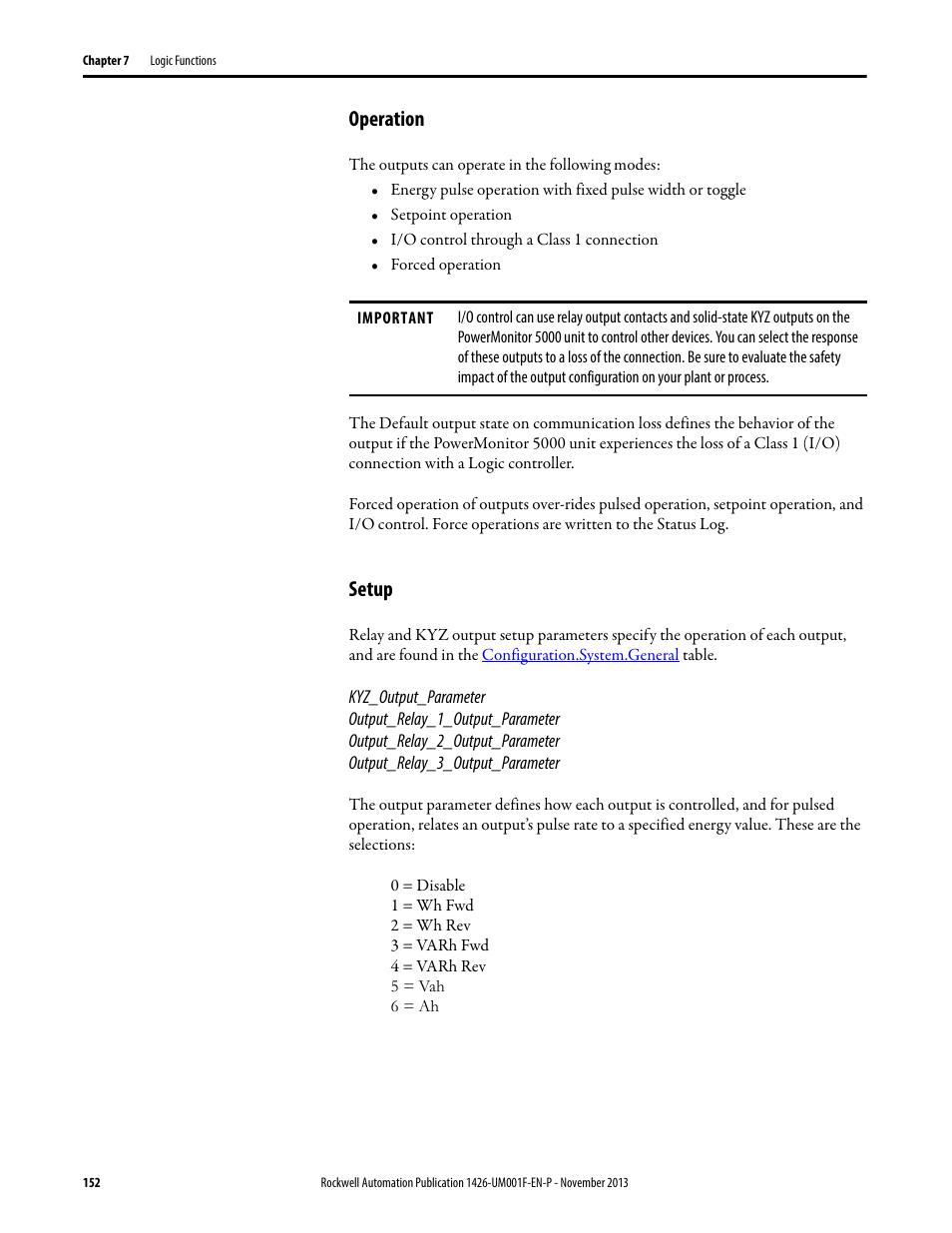 Operation, Setup | Rockwell Automation 1426 PowerMonitor 5000 Unit User Manual | Page 152 / 396