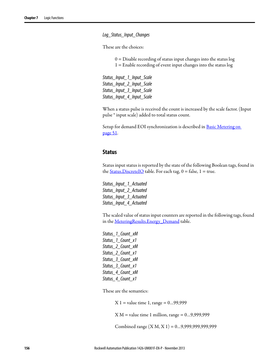 Status | Rockwell Automation 1426 PowerMonitor 5000 Unit User Manual | Page 156 / 396