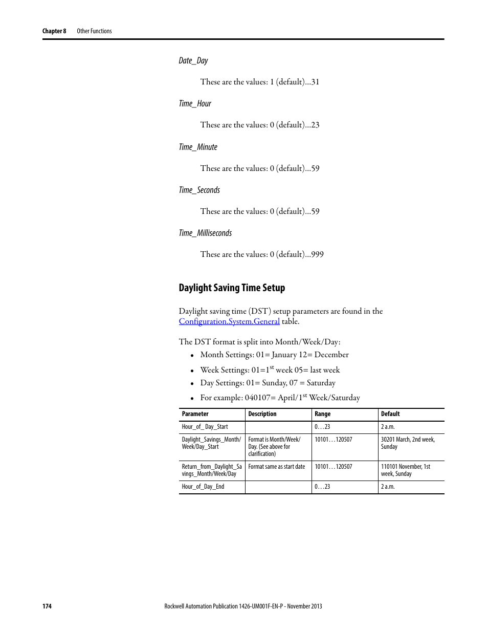 Daylight saving time setup | Rockwell Automation 1426 PowerMonitor 5000 Unit User Manual | Page 174 / 396