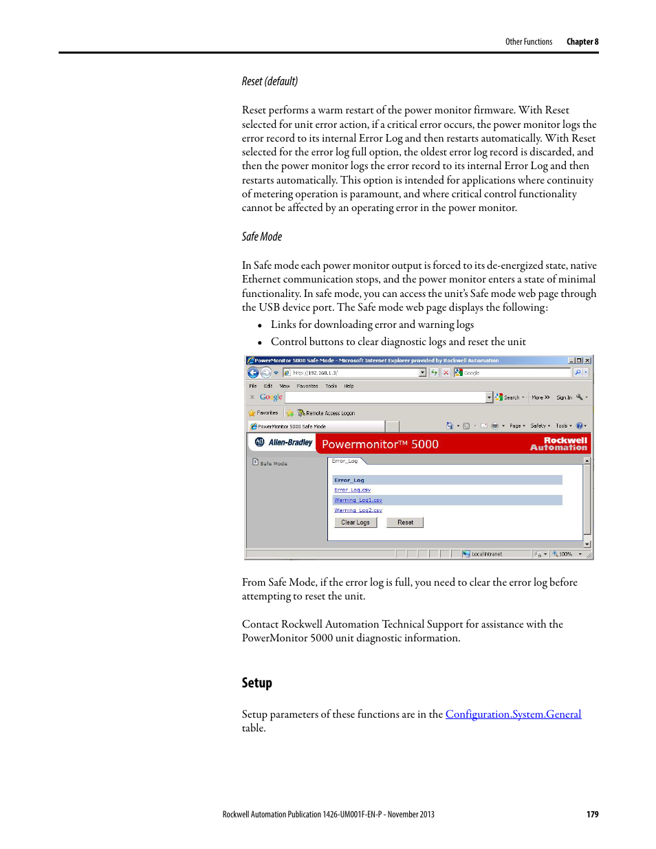 Setup | Rockwell Automation 1426 PowerMonitor 5000 Unit User Manual | Page 179 / 396