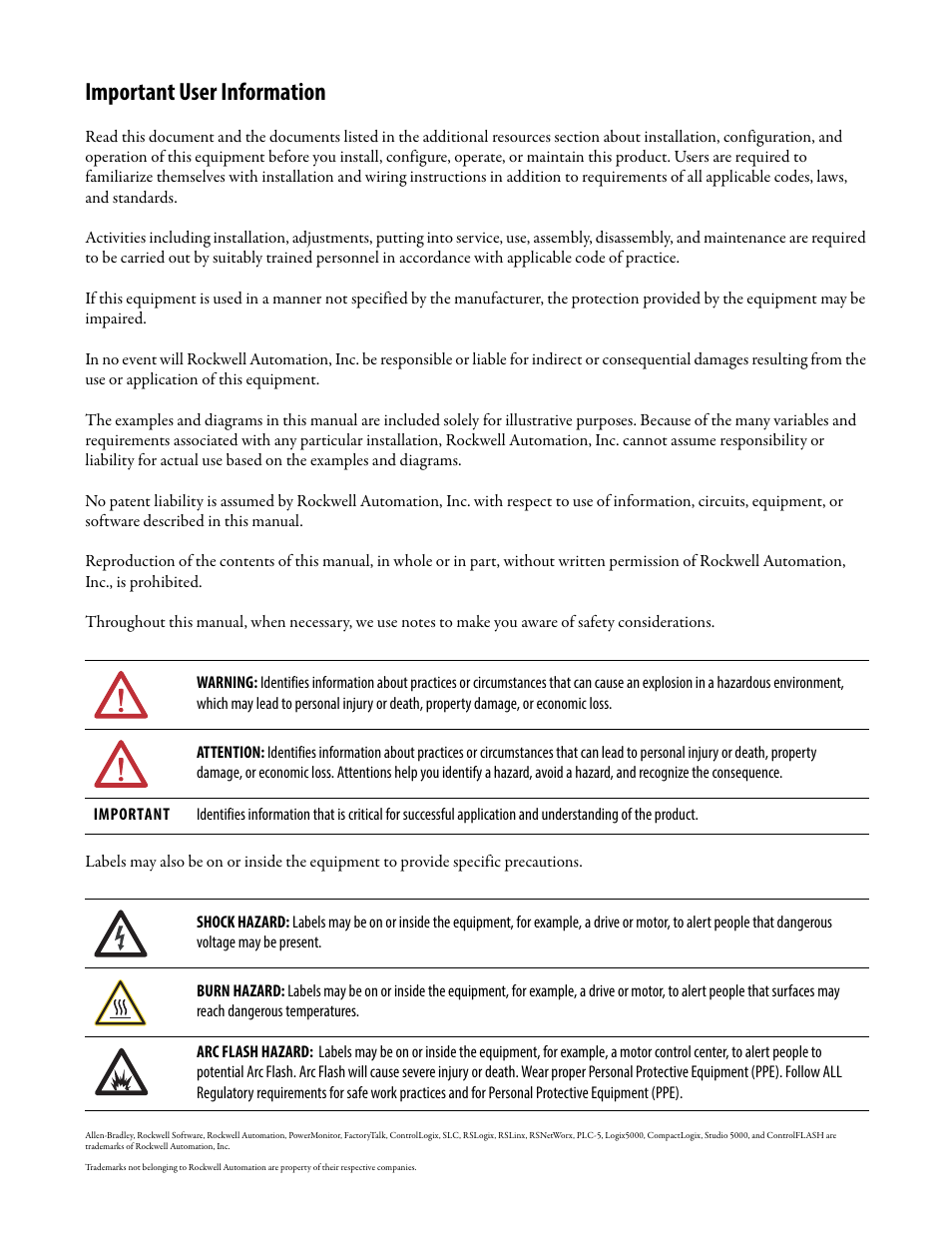 Important user information | Rockwell Automation 1426 PowerMonitor 5000 Unit User Manual | Page 2 / 396