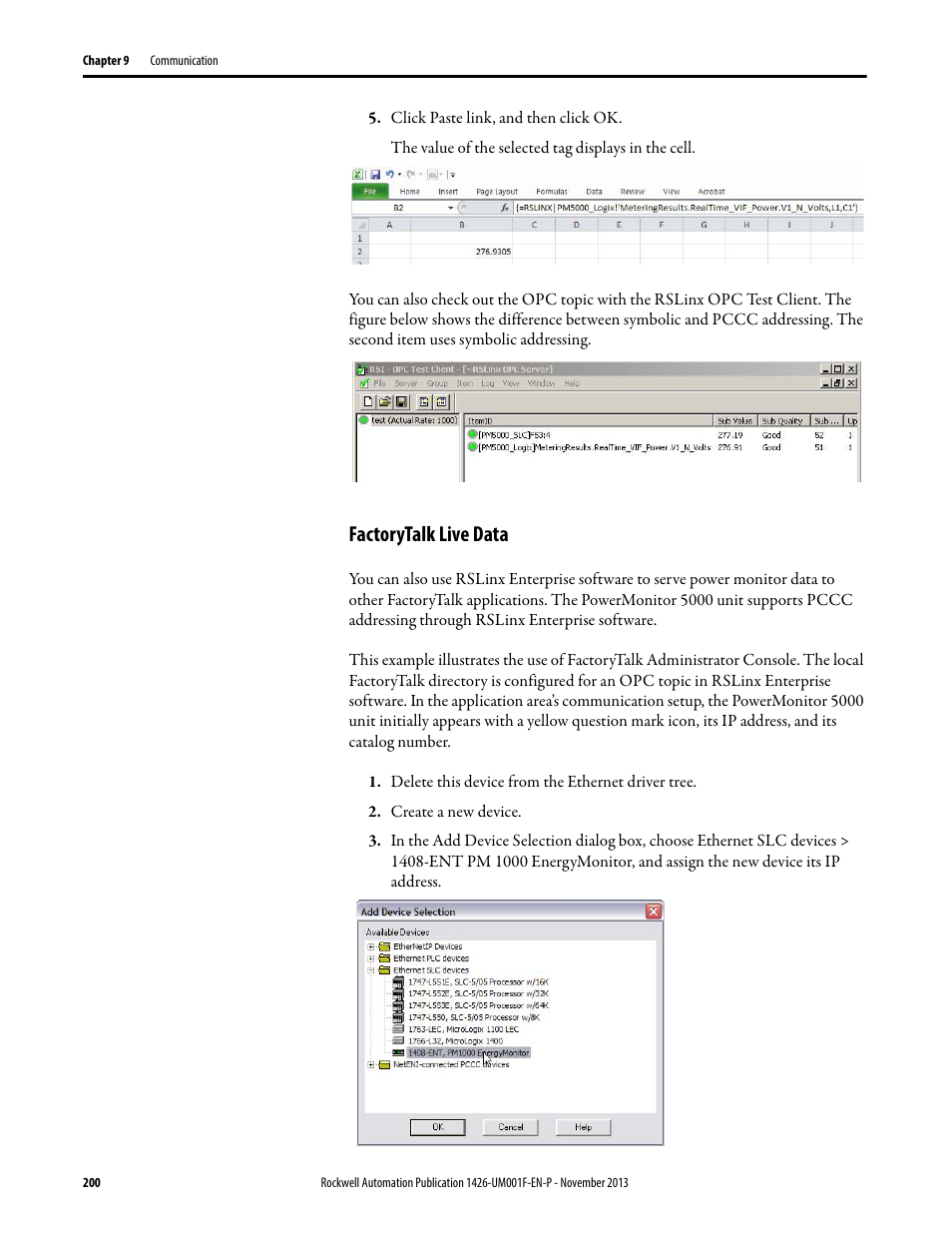 Factorytalk live data | Rockwell Automation 1426 PowerMonitor 5000 Unit User Manual | Page 200 / 396