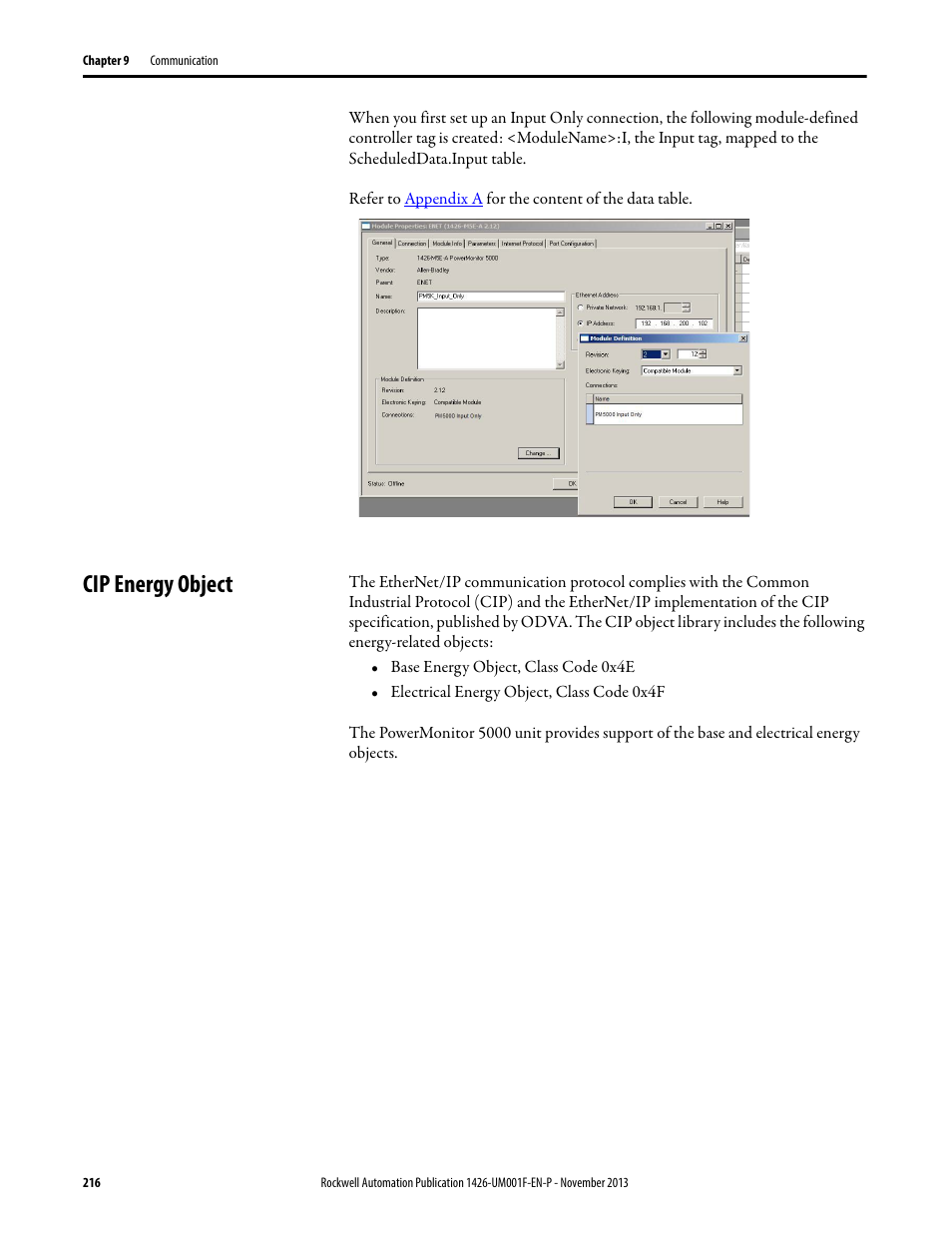 Cip energy object | Rockwell Automation 1426 PowerMonitor 5000 Unit User Manual | Page 216 / 396