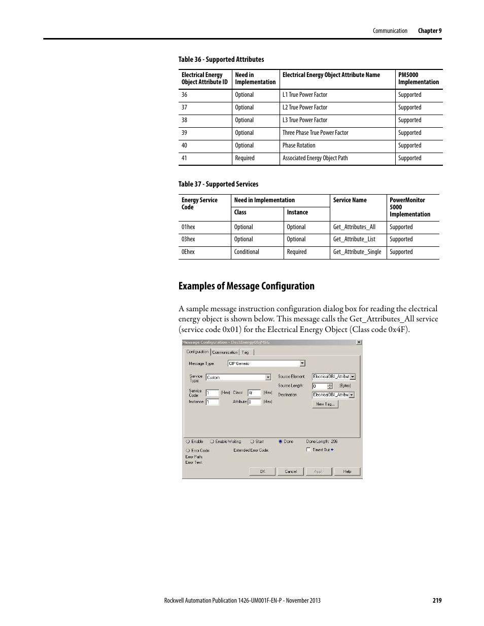 Examples of message configuration | Rockwell Automation 1426 PowerMonitor 5000 Unit User Manual | Page 219 / 396