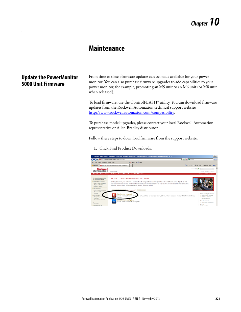 Maintenance, Update the powermonitor 5000 unit firmware, Chapter 10 | Rockwell Automation 1426 PowerMonitor 5000 Unit User Manual | Page 221 / 396