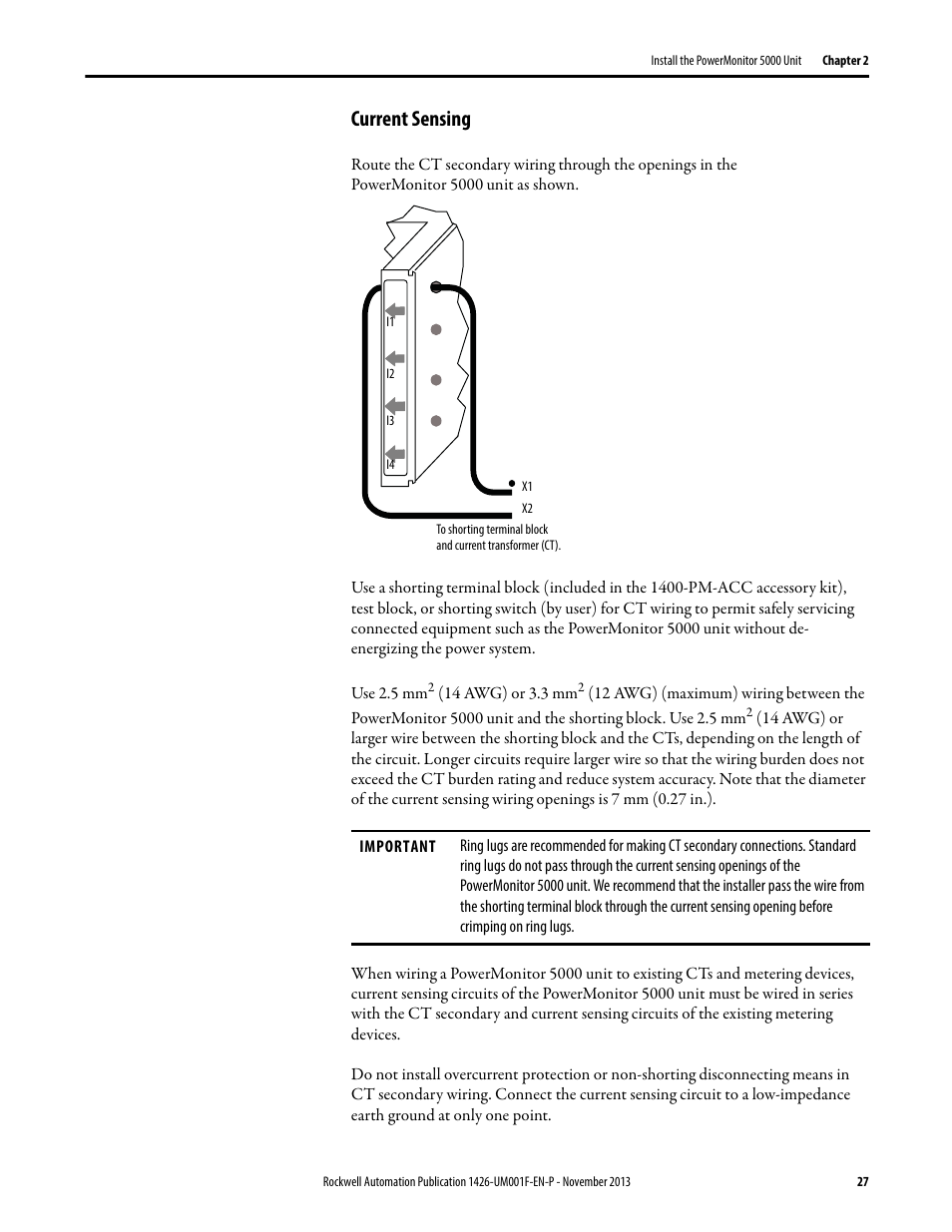 Current sensing | Rockwell Automation 1426 PowerMonitor 5000 Unit User Manual | Page 27 / 396