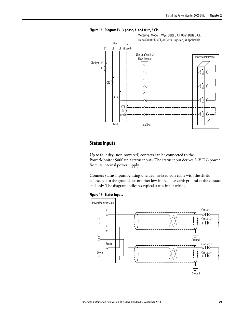 Status inputs | Rockwell Automation 1426 PowerMonitor 5000 Unit User Manual | Page 29 / 396