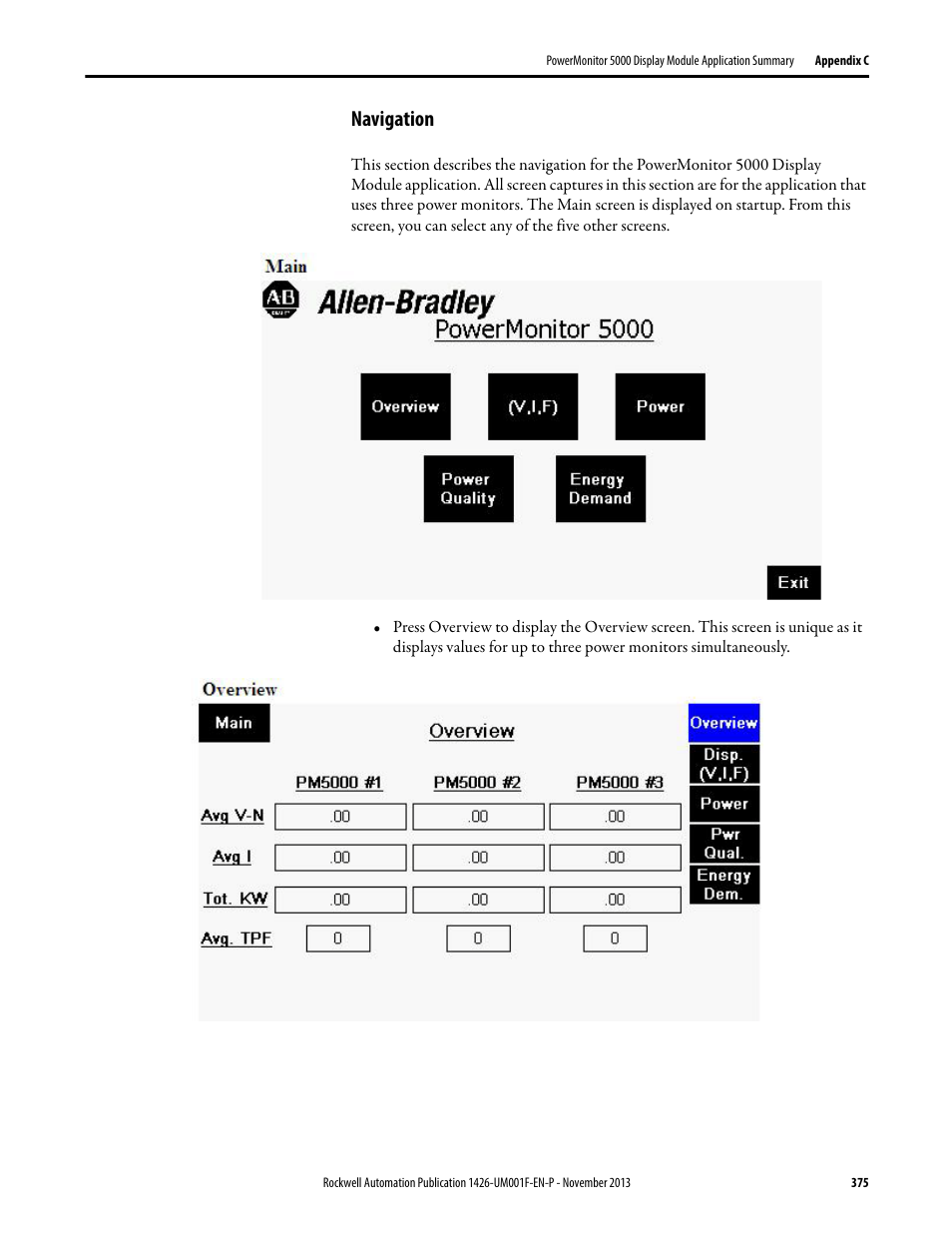 Navigation | Rockwell Automation 1426 PowerMonitor 5000 Unit User Manual | Page 375 / 396